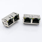 LED 90 Degree 1x2 Ports Shielded RJ45 Ethernet Connector Gold Contact Plating