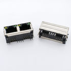 LED 90 Degree 1x2 Ports Shielded RJ45 Ethernet Connector Gold Contact Plating