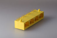Full Plastic Yellow 90 Degree RJ45 , Ethernet RJ45 Plug 8P8C 1 * 4 Port  Without  LED Gold Plated