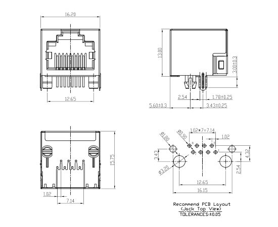 rj45 connector cad drawing