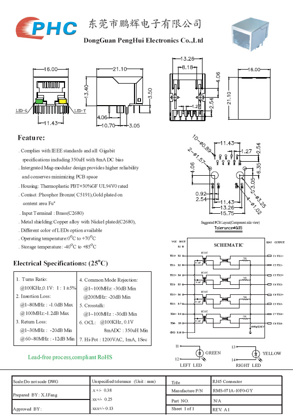 ARJM11D7811ABCW2 21.6mm 10P10C RJ45 Jack Plug