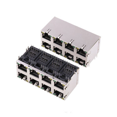 8P8C Female 2X4 8 Port RJ45 Jack Connector With LED Light