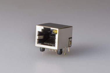 One Port Vertical RJ45 Connector , POE RJ45 Connector With Single Yellow Led And Tab-Up Shielded