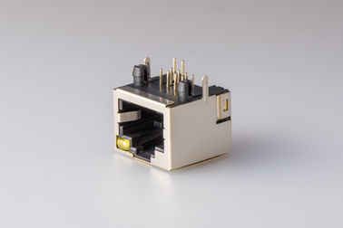 One Port Vertical RJ45 Connector , POE RJ45 Connector With Single Yellow Led And Tab-Up Shielded