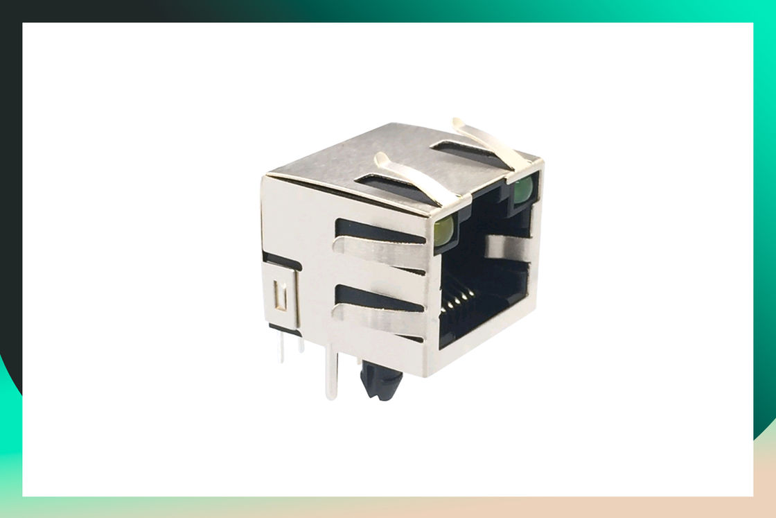 90 Degree Single Port Shielded RJ45 Ethernet Connector With LEDs Network Port Socket