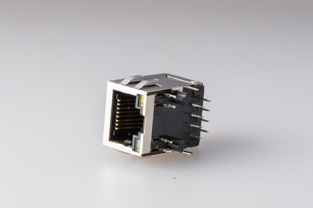 Single Port 8 Pin Tab Up Magnetic RJ45 Jack PCB Filter With LED / EMI Optional