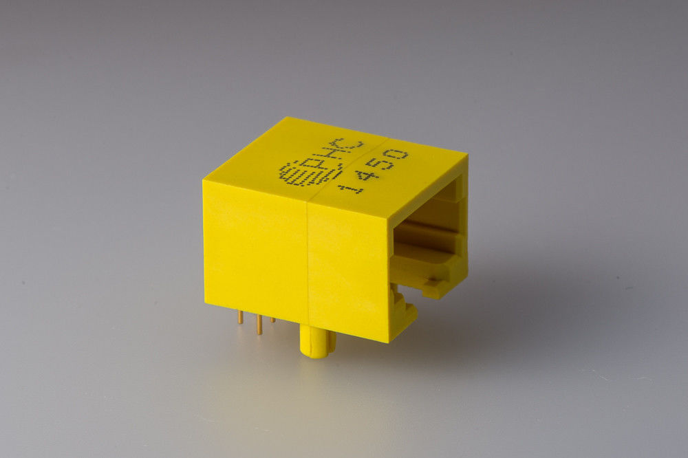 90 Degree 8P8C Single Port Plastic RJ45 Ethernet Jack Color Yellow Tab down